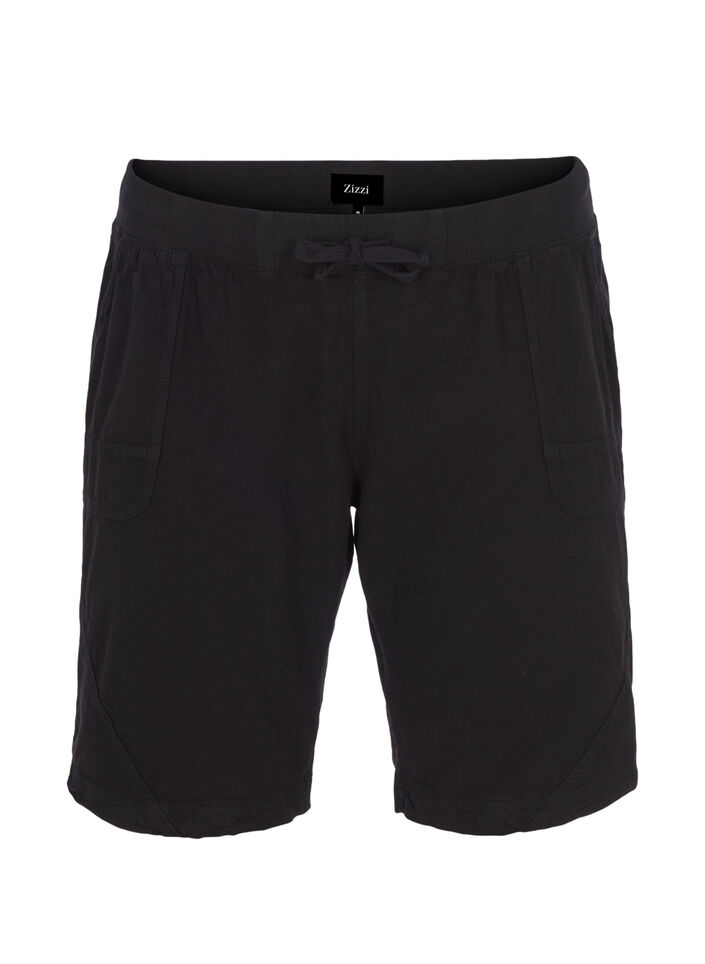 Løse shorts med lommer i bomull, Black, Packshot image number 0