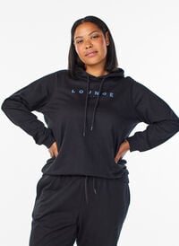 Genser med hette og trykk, Svart Genser med hette og trykk, Svart, Model