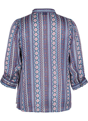 Mønstrete skjortebluse med 3/4 ermer, Blue Ethnic AOP, Packshot image number 1