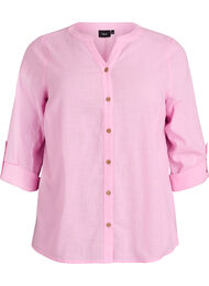 Bluse i bomull med V-hals, Rosa