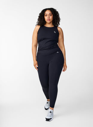 Zizzi 7/8-treningstights med lommer, Svart, Model image number 1