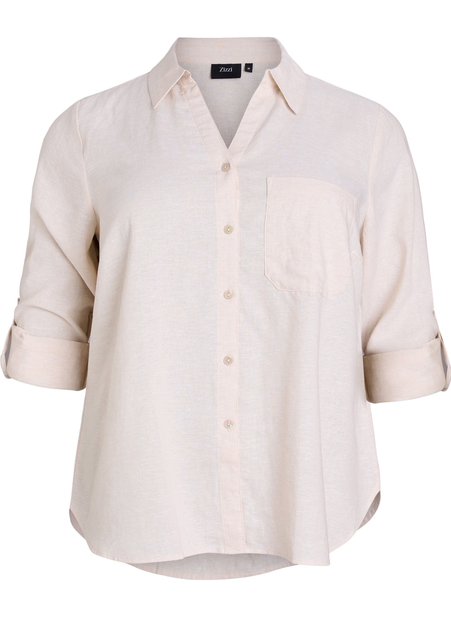 ZizziSkjorte i lin og viskose med 3/4 ermer, Beige, Packshot image number 0
