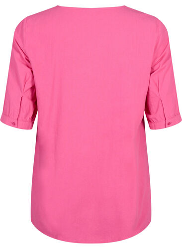FLASH - Bluse i bomull med halvlange ermer, Raspberry Rose, Packshot image number 1