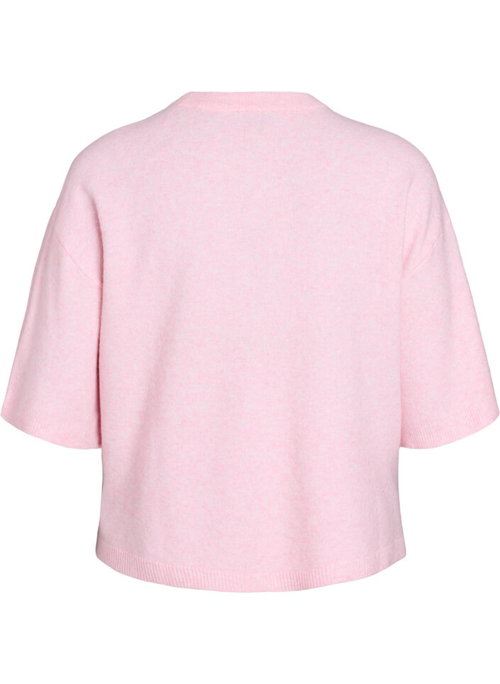 L&oslash;s strikket bluse med korte ermer, Rosa, Packshot image number 1