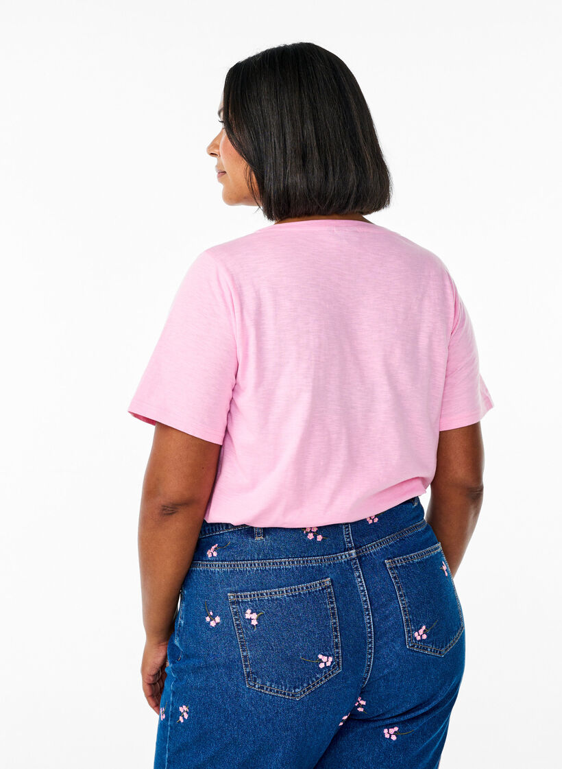 Kortermet basic t-skjorte med v-hals, Begonia Pink, Model