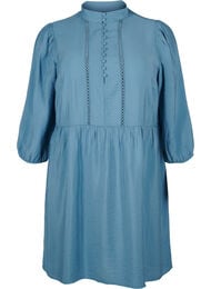 Knelang kjole med broderi og 3/4-ermer, Blue Heaven