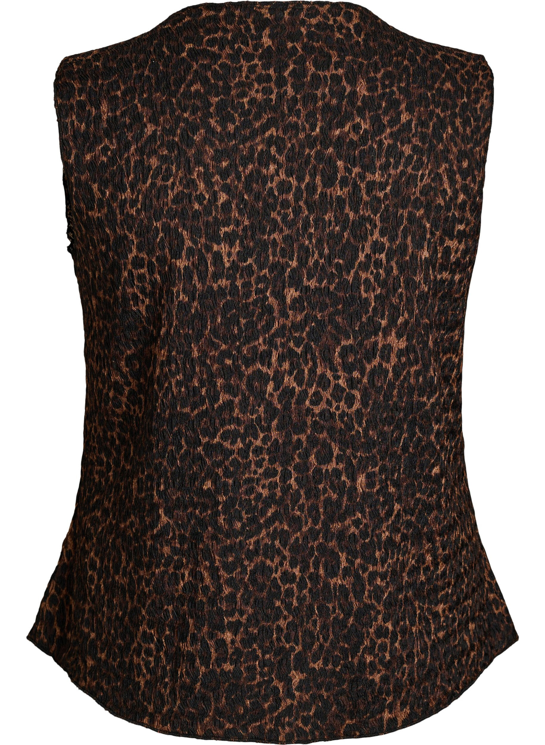 ZizziErmel&oslash;s topp med b&oslash;lget tekstur og knappelukking, Brun, Packshot image number 1