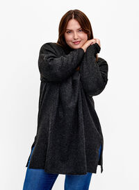 Strikket poncho med sidesplitt, Dark Grey Melange, Model