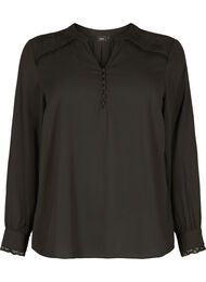 Langermet bluse med V-hals , Black