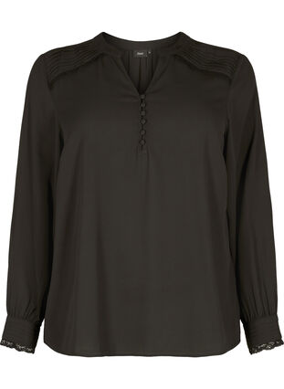 Langermet bluse med V-hals , Black, Packshot image number 0