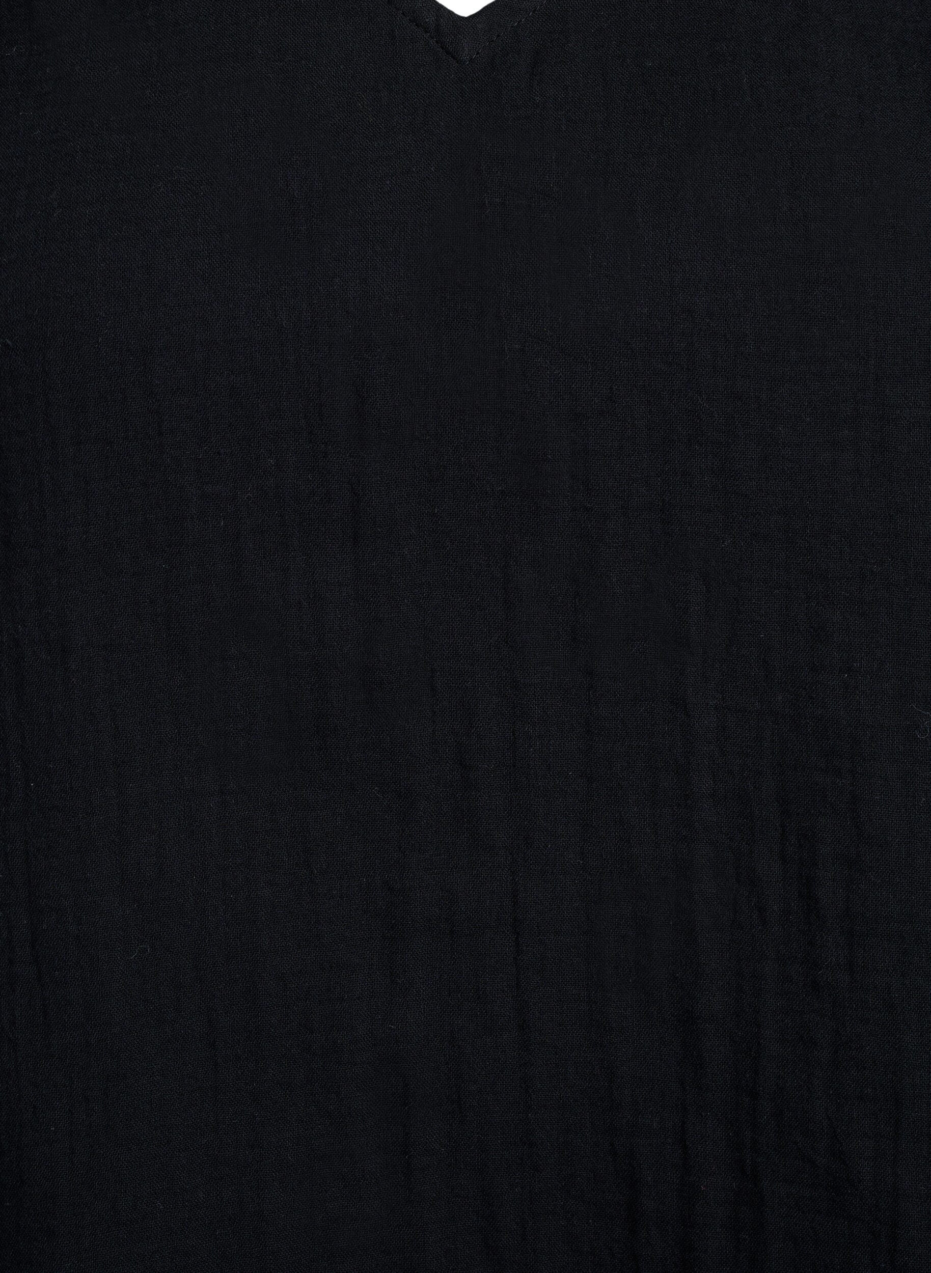 ZizziErmel&oslash;s topp i bomullsmusselin med volanger, Svart, Packshot image number 2