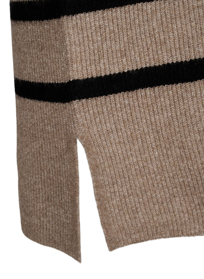 Langermet strikkekjole med striper, Desert Taupe Comb, Packshot image number 3