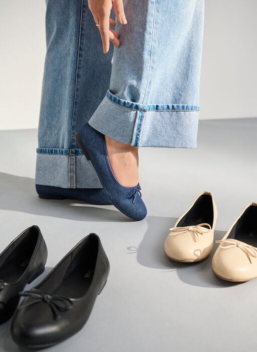 Wide fit - Ballerinas med en sløyfe, Beige Wide fit - Ballerinas med en sløyfe