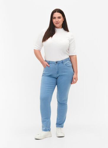 Slim fit Emily jeans med normal høyde i livet, Ex Lt Blue, Model image number 0
