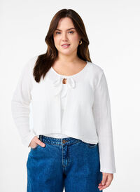 Jersey cardigan med tekstur og knyting foran, Hvit Jersey cardigan med tekstur og knyting foran, Hvit, Model