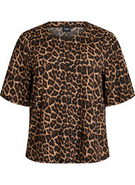 Kortermet bluse med tekstur og knappelukking, Svart