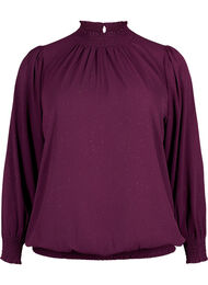 FLASH - langermet bluse med smokk og glitter	, Purple w. Silver