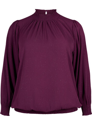 FLASH - langermet bluse med smokk og glitter	, Purple w. Silver, Packshot image number 0