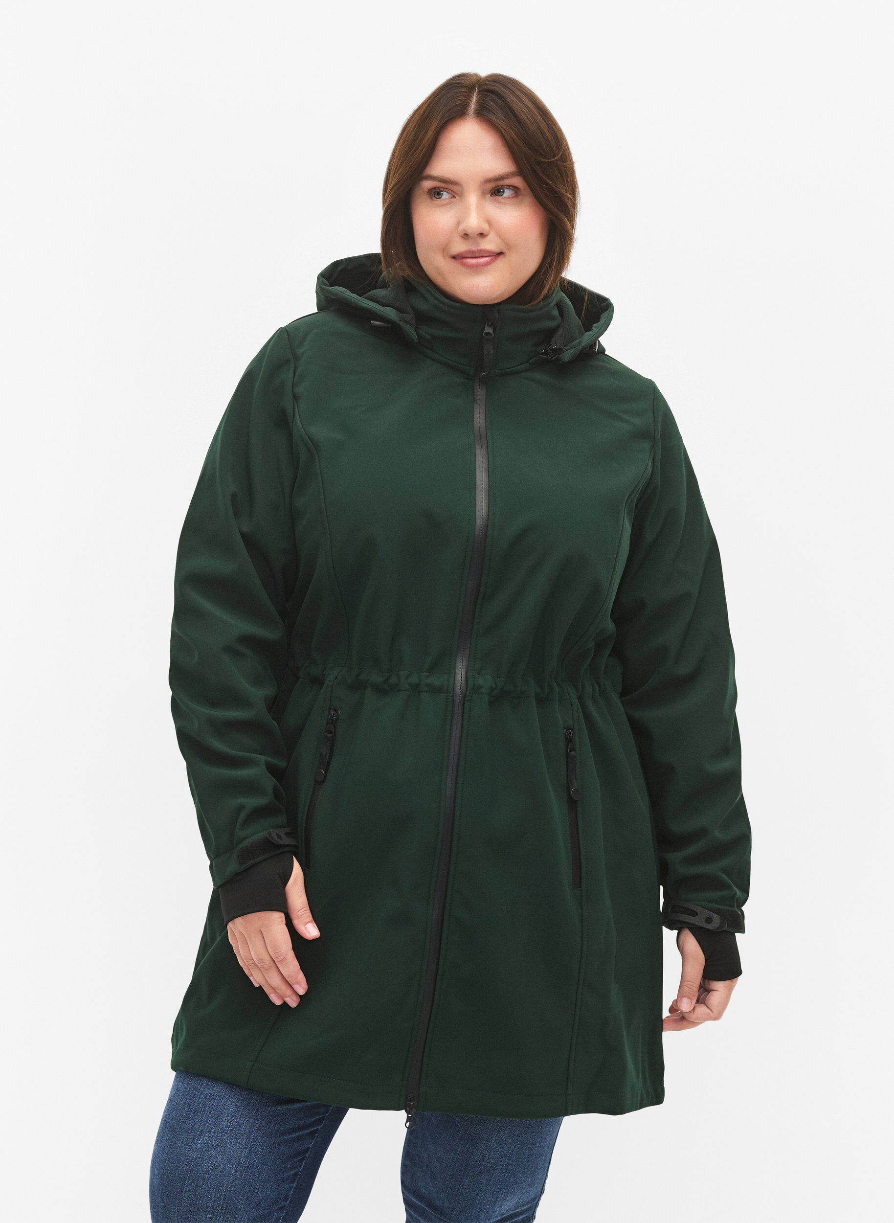 ZizziSoftshelljakke med avtagbar hette, Gr&oslash;nn, Model image number 0