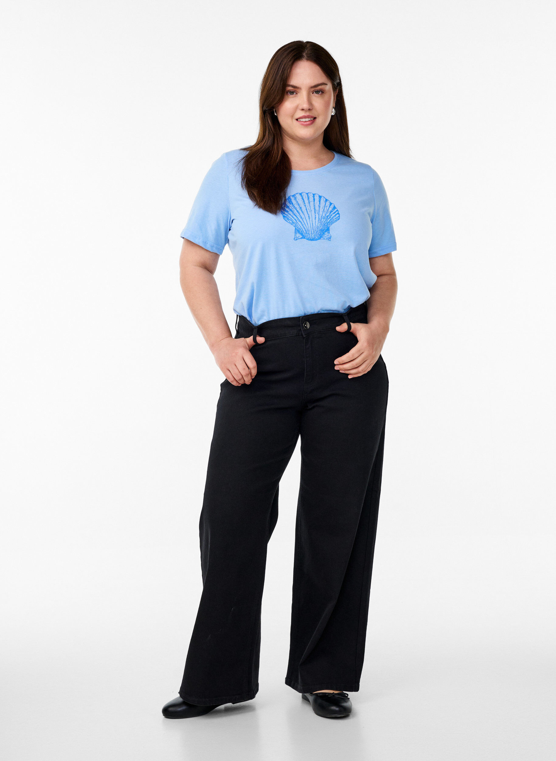 Zizzi FLASH - T-skjorte med motiv, Bl&aring;, Model image number 1