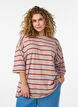 Oversized T-skjorte med striper og 1/2 ermer, Beige, Model image number 0