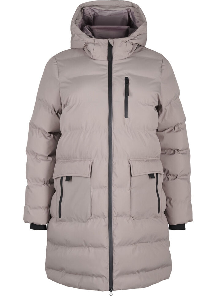 Pufferjakke med hette og lommer, Beige, Packshot image number 0