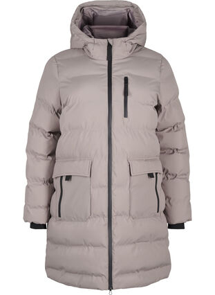 Zizzi Pufferjakke med hette og lommer, Beige, Packshot image number 0