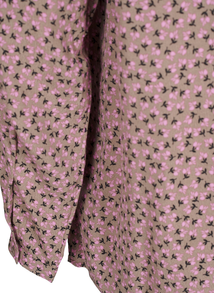 Langermet bluse med blomsterprint og V-hals, Brun, Packshot image number 3