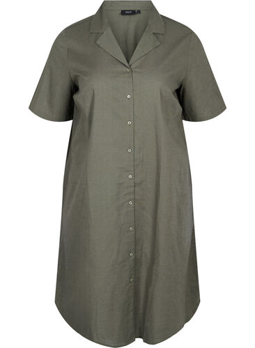 Lang bomullsskjorte med korte ermer, Dusty Olive, Packshot image number 0