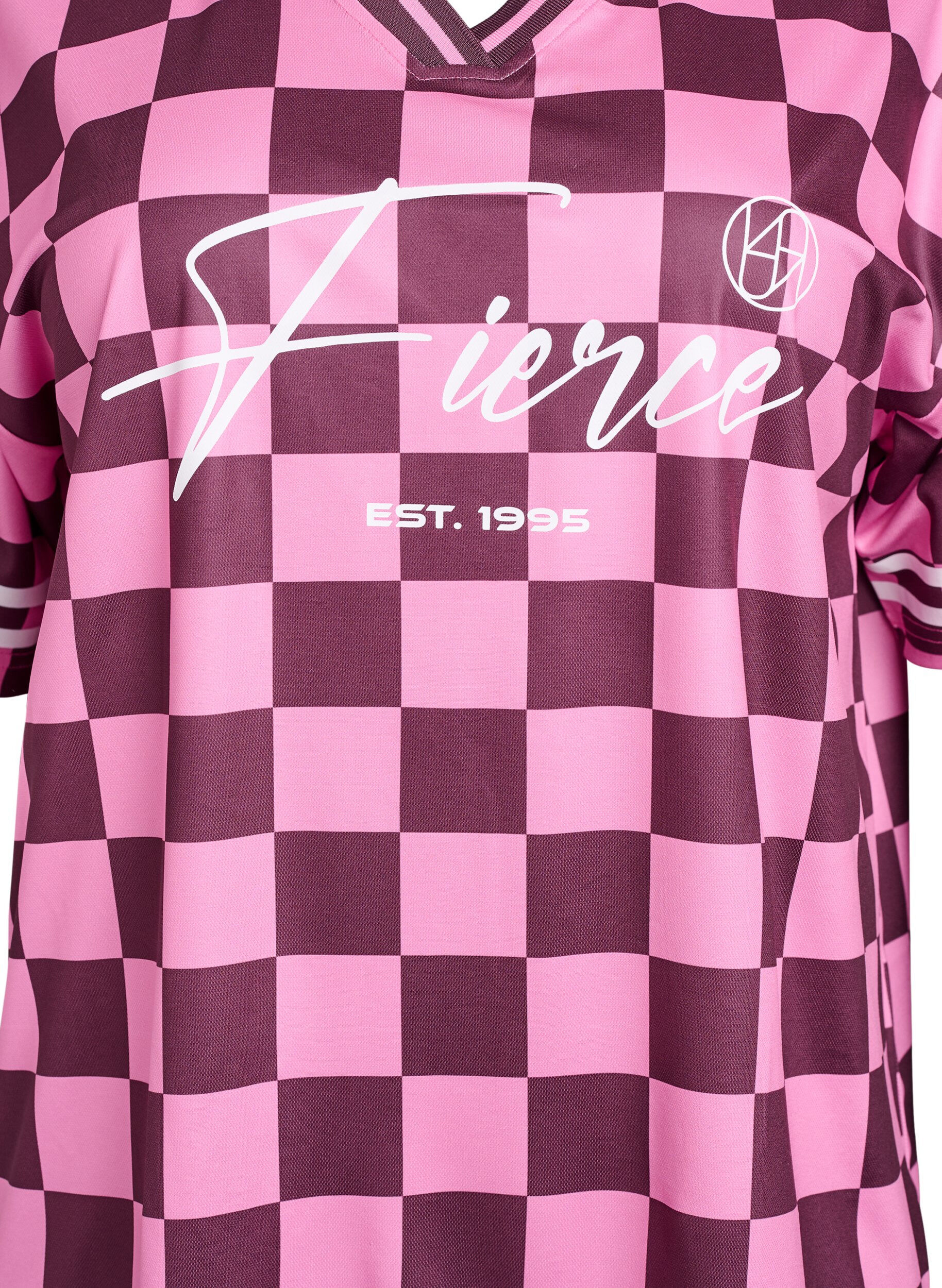 Zizzi Sporty T-skjorte med ruter og teksttrykk, R&oslash;d, Packshot image number 2