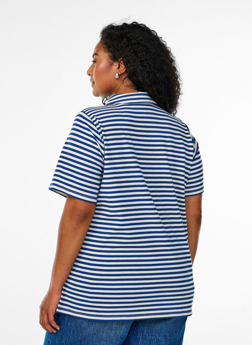 Kortermet poloskjorte med striper, Blue Stripe, Model