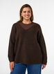 Strikkebluse med V-hals og raglanermer, Brun, Model image number 0
