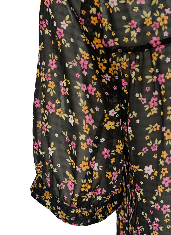 Bluse med blomstertrykk og V-hals, Svart, Packshot image number 3