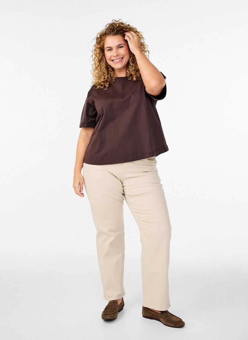 Gemma jeans med høy midje, Beige, Model image number 0