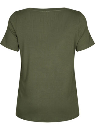 Ribbestrikket T-skjorte i viskose med V-hals, Thyme, Packshot image number 1