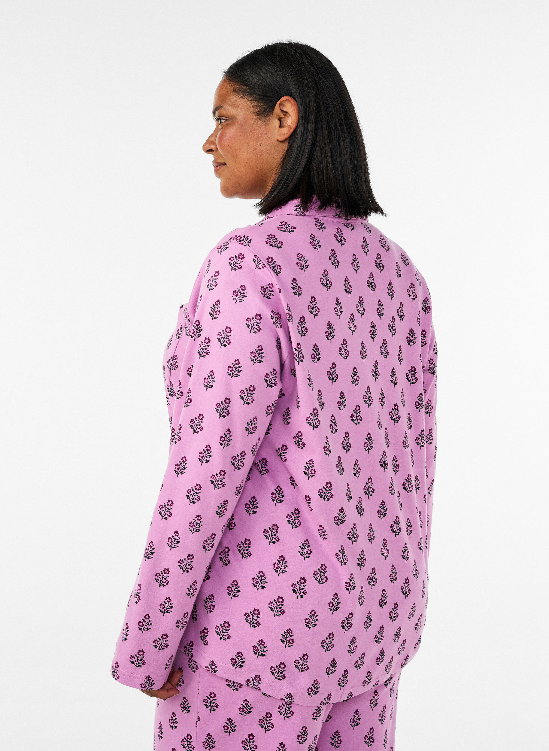 ZizziBomullspyjamaskjorte med brystlomme, Rosa, Model image number 2