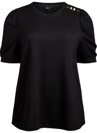 Bluse med knappedetaljer og korte puffermer, Black w. Gold 