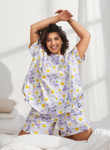 Oversize pysjamas T-skjorte med mønster, Lavender Blue AOP, Image image number 0