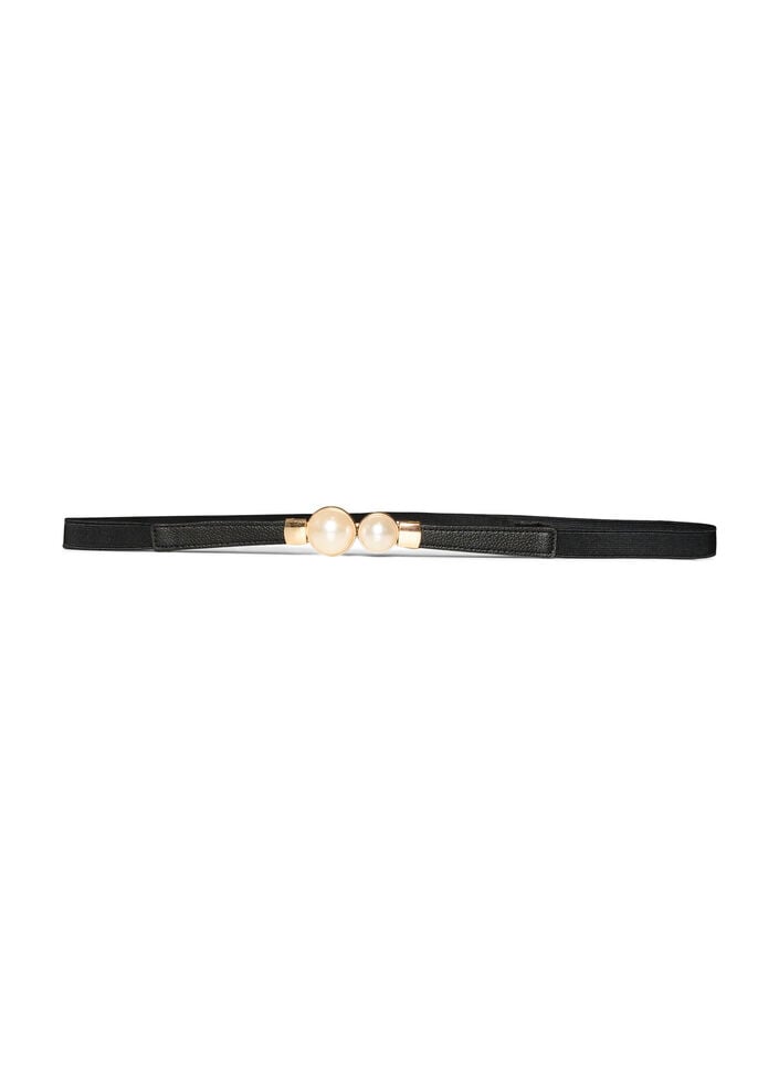 Elastisk midjebelte med perledetaljer, Svart, Packshot image number 0