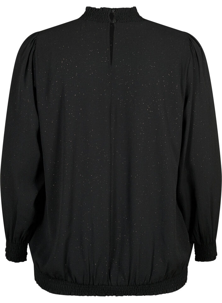 FLASH - langermet bluse med smokk og glitter	, Black w. Silver, Packshot image number 1