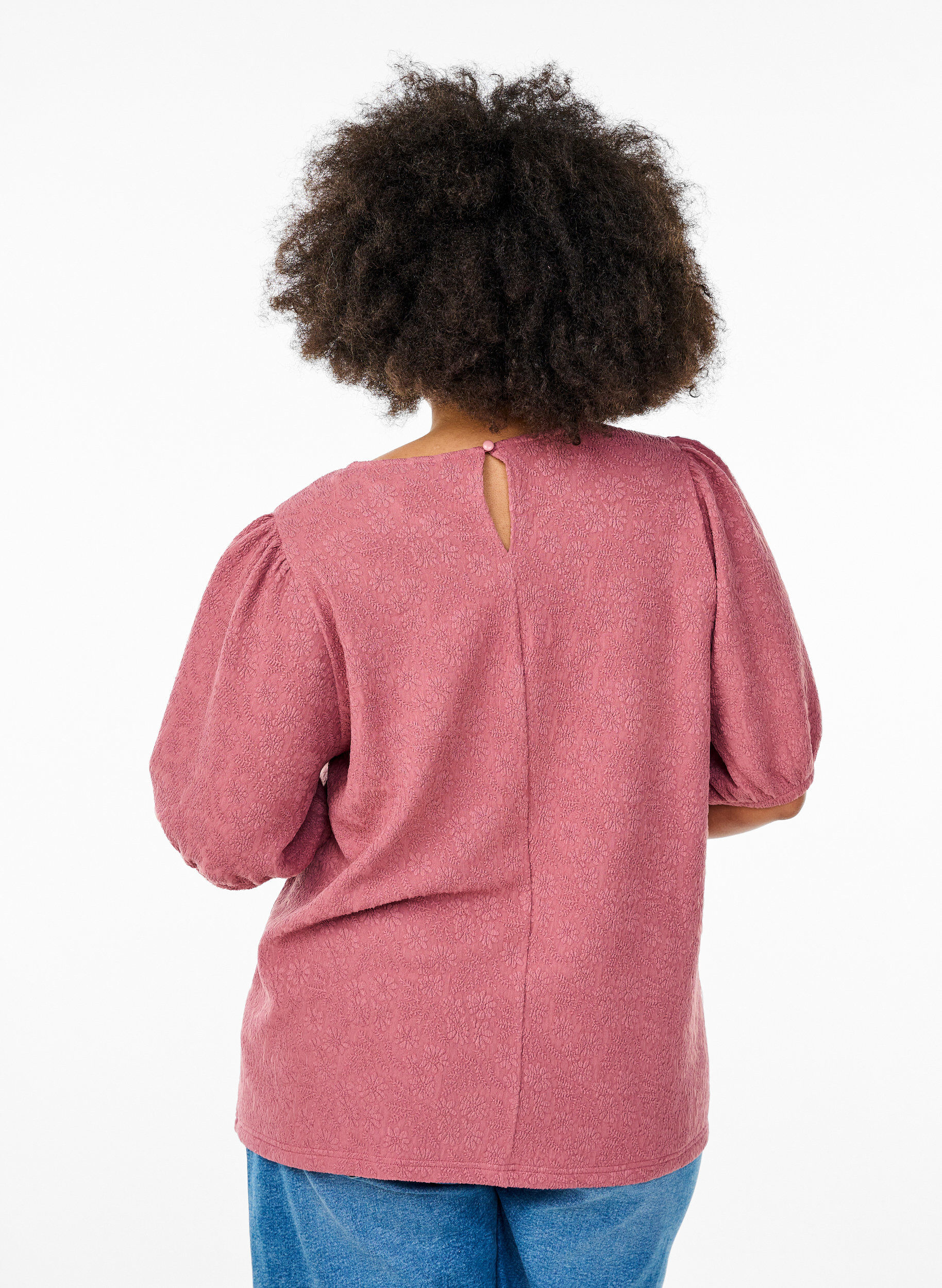 ZizziStrukturert bluse med korte ermer, Rosa, Model image number 2