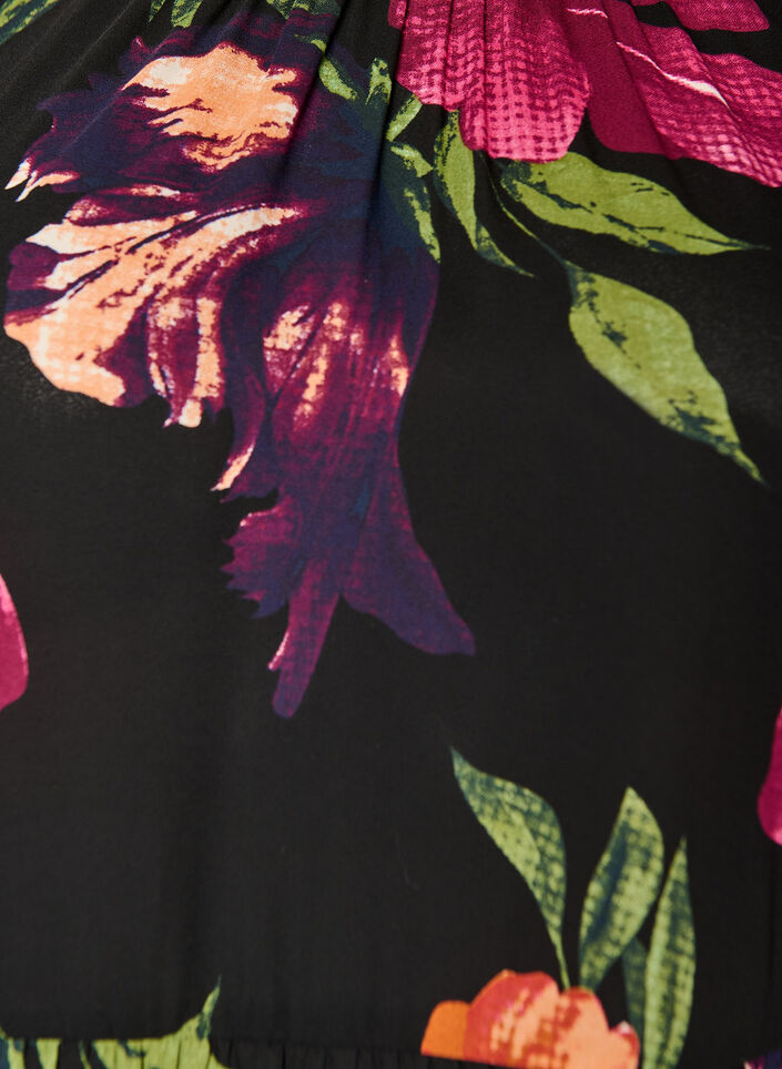 Bluse med blomstertrykk og peplum, Svart, Packshot image number 2