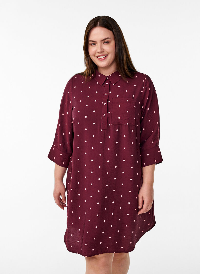 Kort kjole med krage og brystlomme, Rød, Model image number 0