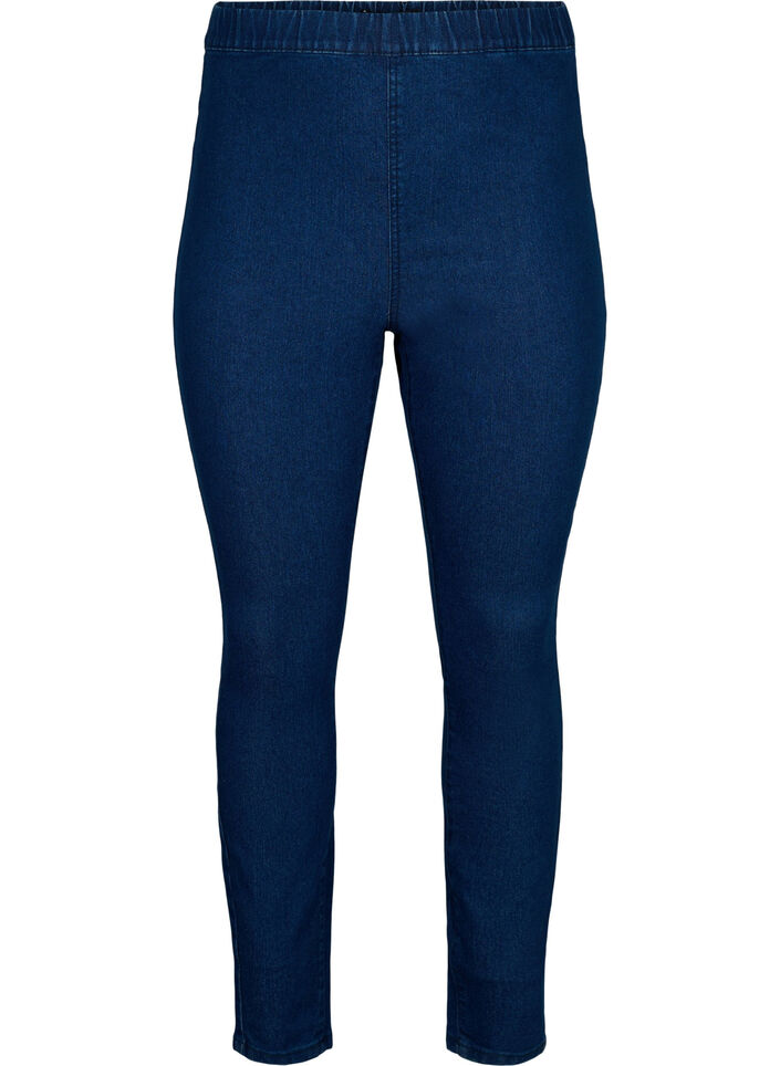 FLASH - Tettsittende jeggings med høyt liv, Blue denim, Packshot image number 0