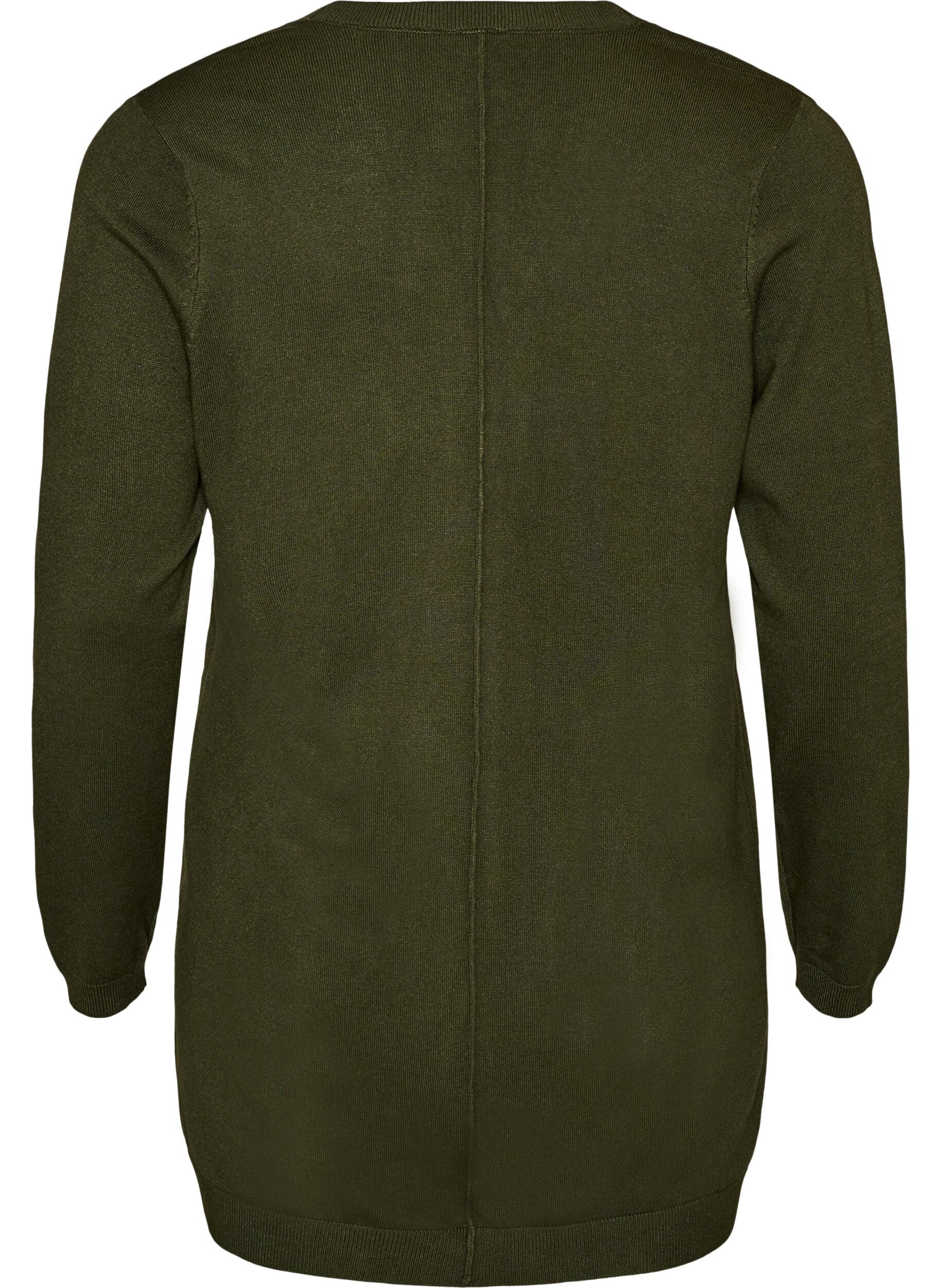 ZizziLang strikkecardigan i viskoseblanding, Gr&oslash;nn, Packshot image number 1