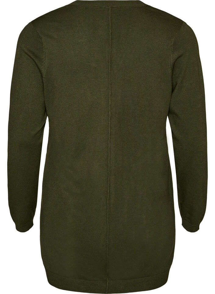 Lang strikkecardigan i viskoseblanding, Gr&oslash;nn, Packshot image number 1