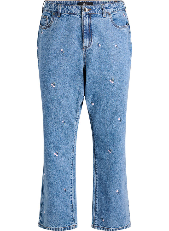 Høy-midje Gemma jeans med broderte detaljer, Blå, Packshot image number 0