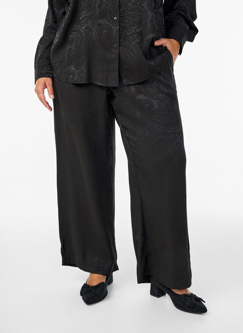 Loose fit bukser med paisleym&oslash;nster og h&oslash;y midje, Svart, Model image number 2