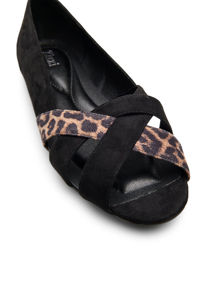 Wide fit - Spisse ballerinaflats, Black Leopard, Packshot