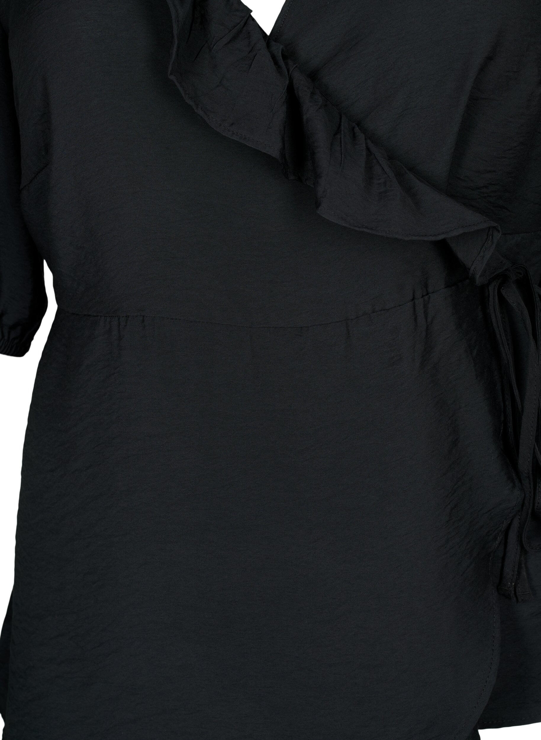 Zizzi wrap Bluse i viskose med 1/2 ermer, Black, Packshot image number 2